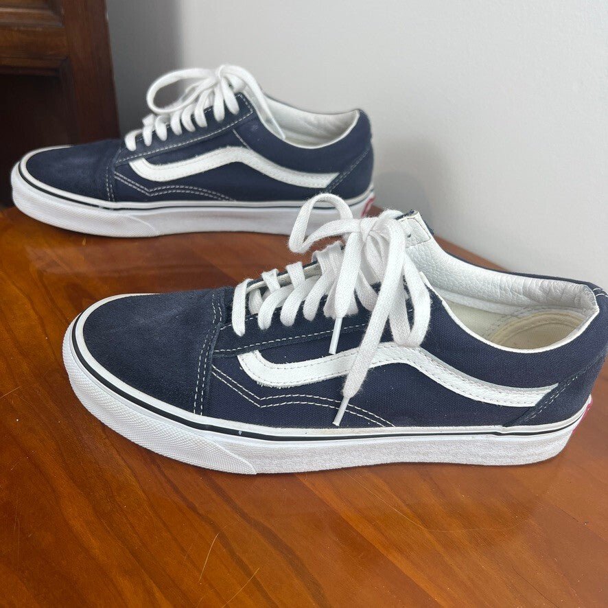 Vans Old Skool Navy White Suede Canvas Sneakers Unisex Size 6.5 Men 8 Women
