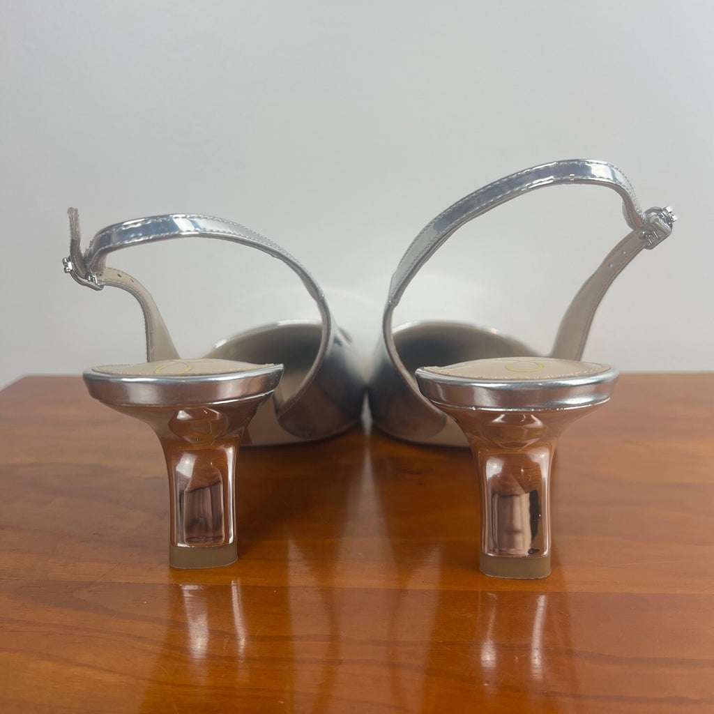 Sam Edelman Bianka Silver Metallic Slingback Kitten Heels Women's 9 NWT