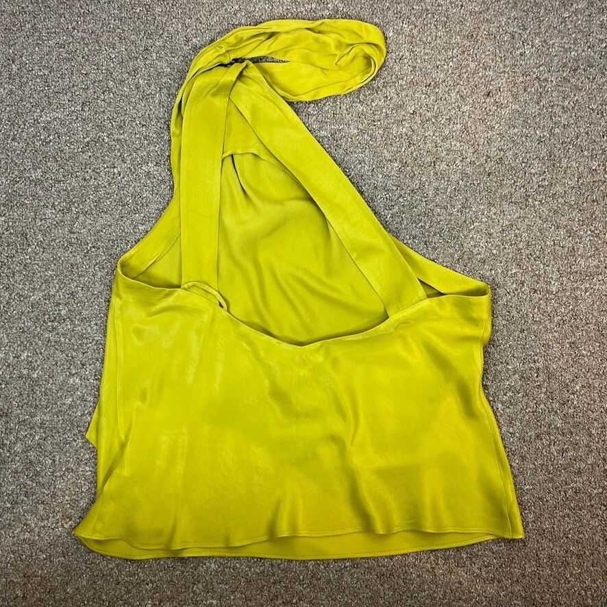 Anthropologie One-Shoulder Scarf Draped Halter Blouse Chartreuse Size Large NWOT