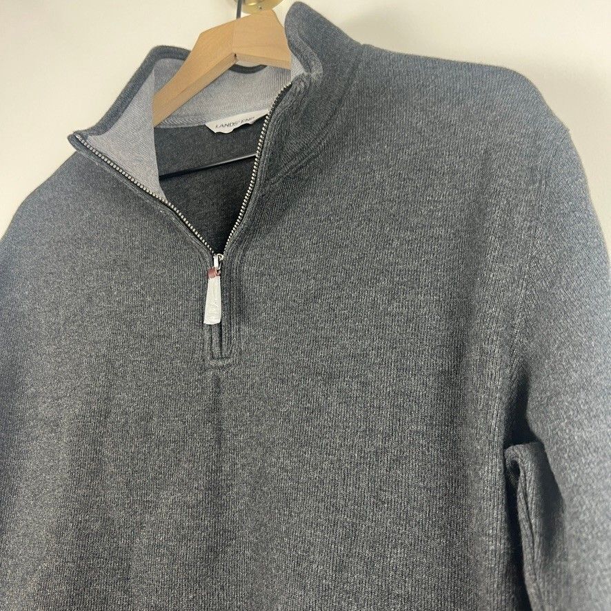 Lands' End Men's Quarter Zip Sweater Pullover Gray Cotton Blend Size Medium