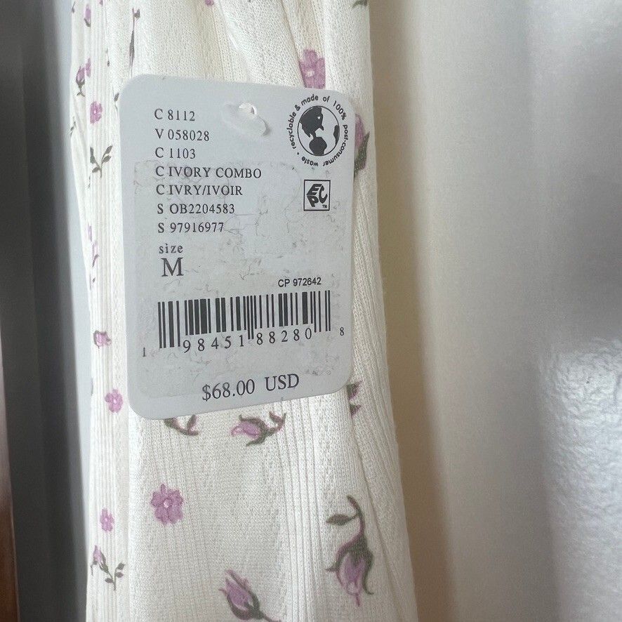 Free People Floral Ribbed Mini Dress Ivory Purple Daisy Trim NWT Women's Medium
