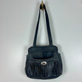 Vintage Black Genuine Leather Fringe Shoulder Bag Western Boho Purse Made Mexico