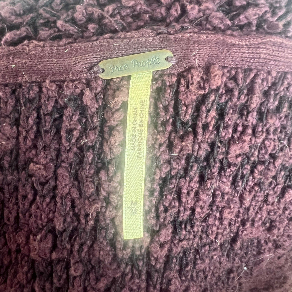 Free People Chunky Knit Long Open Cardigan Sweater Plum Women's Medium Boho