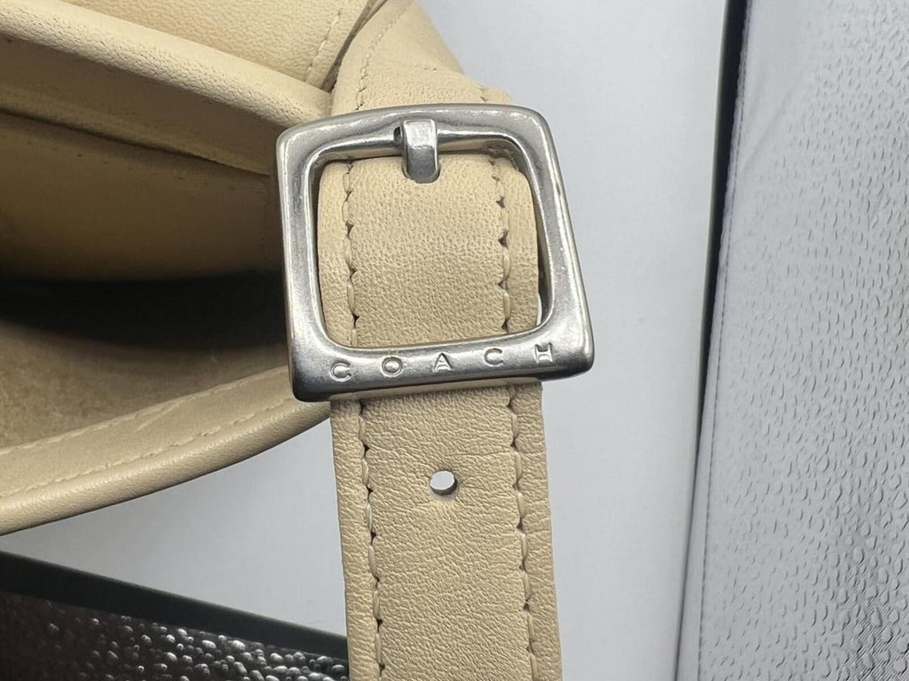 Vintage Coach 9408 Cream Leather Flap Shoulder Bag USA Minimalist EUC