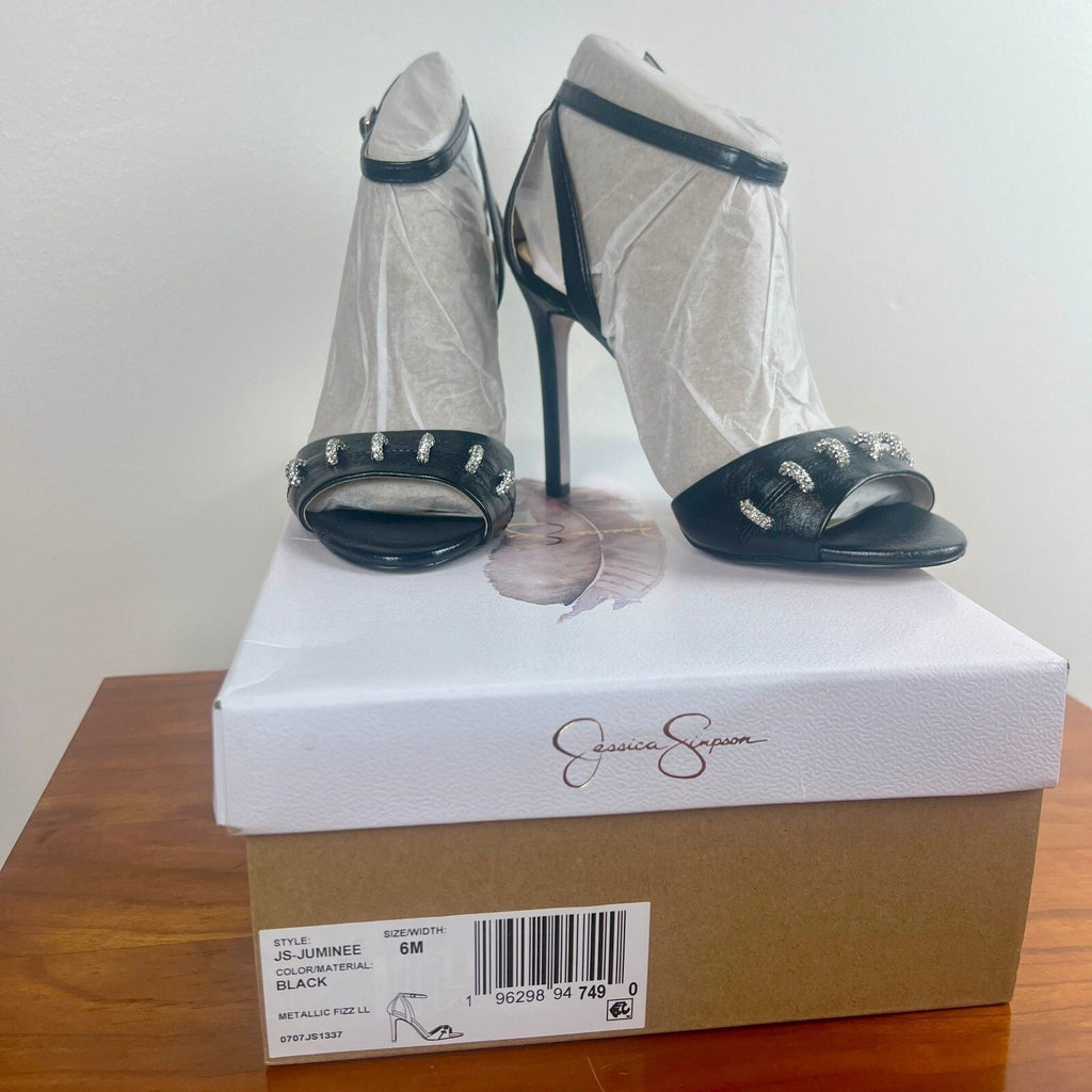 Jessica Simpson Juminee Black Rhinestone Stiletto Sandals Size 6 NWT