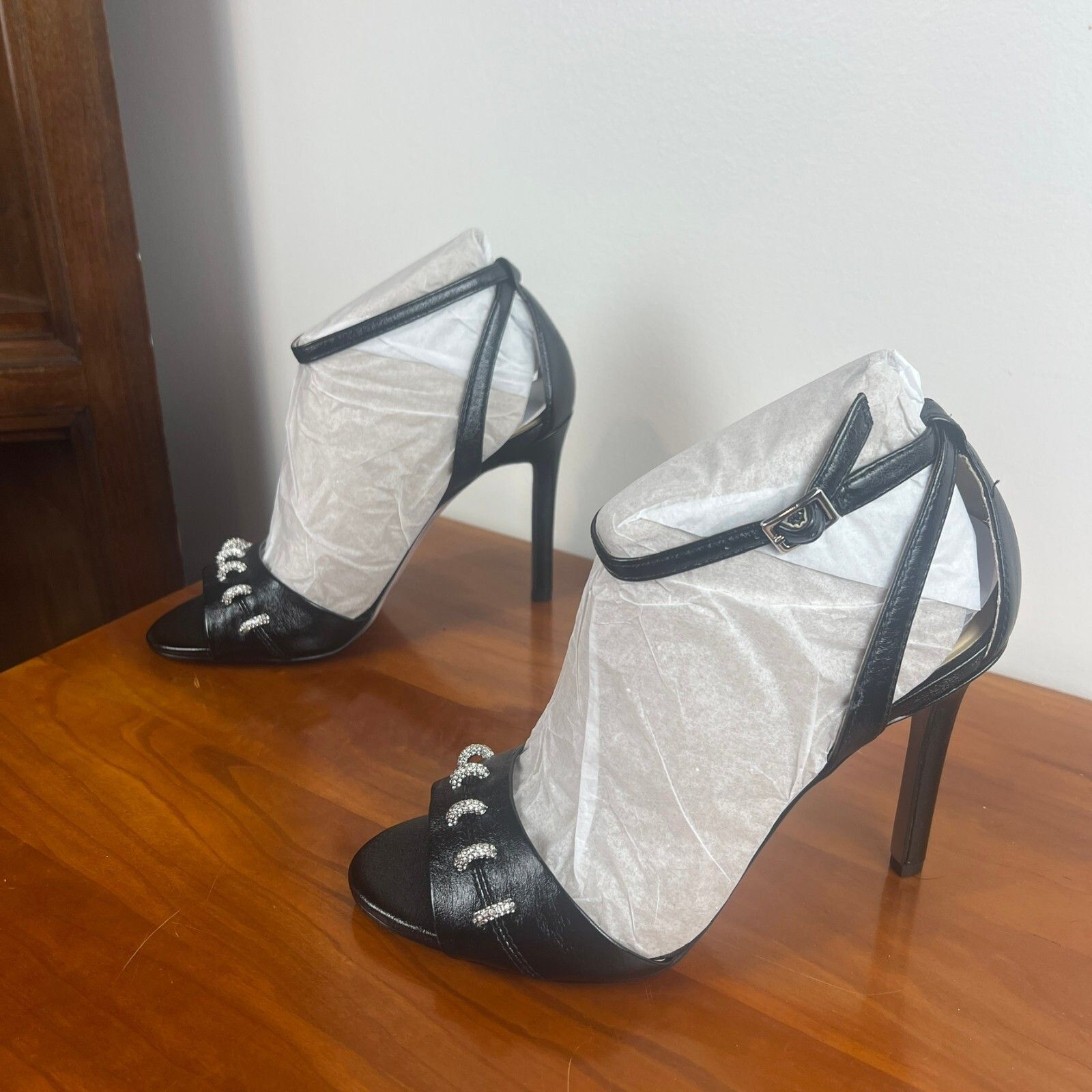 Jessica Simpson Juminee Black Rhinestone Stiletto Sandals Size 6 NWT