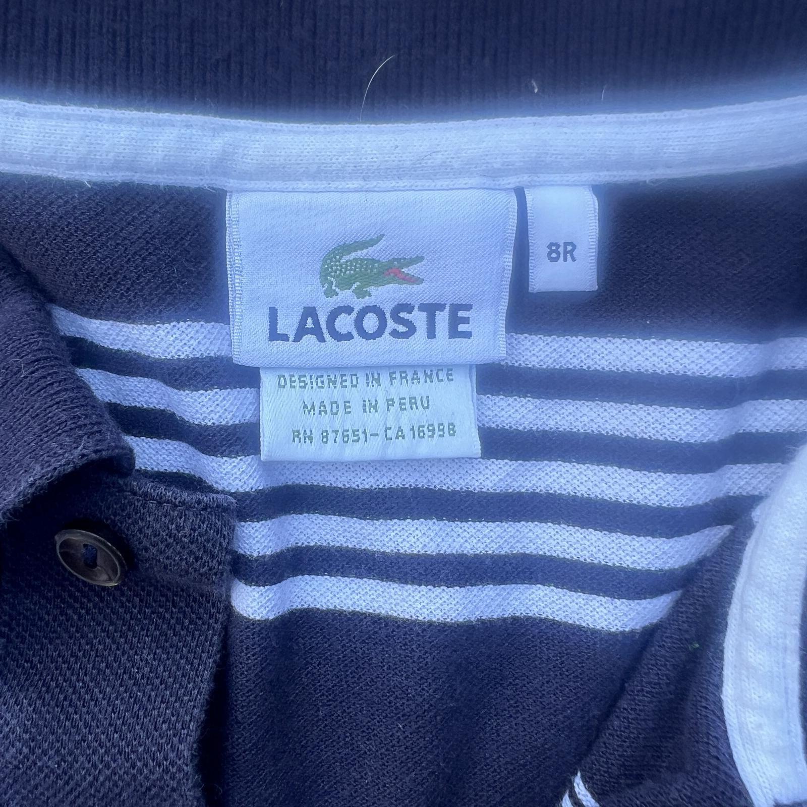 Lacoste Navy White Striped Polo Shirt Classic Croc Logo Size 8
