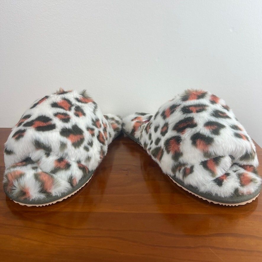 Sorel Go Coffee Run Faux Fur Leopard Slide Slippers Women's Size 6 NWOT