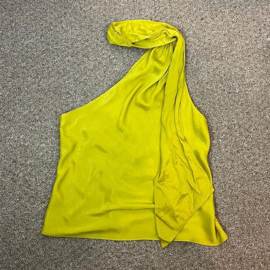 Anthropologie One-Shoulder Scarf Draped Halter Blouse Chartreuse Size Large NWOT