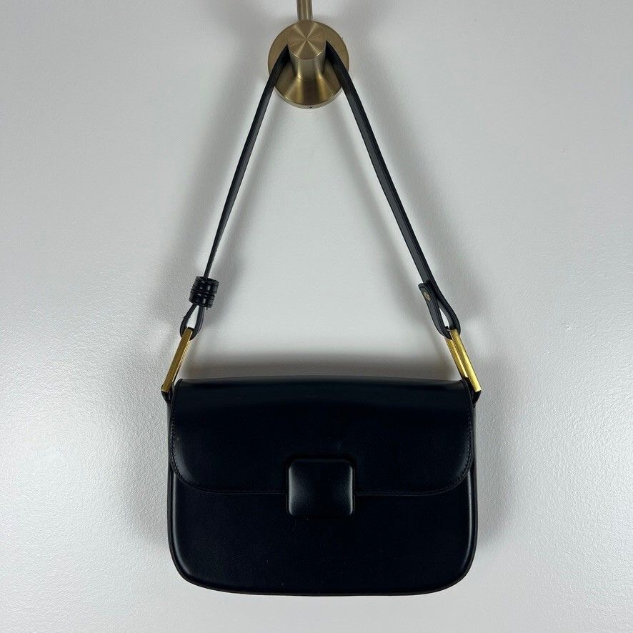 Madison West Black Faux Leather Shoulder Bag Gold Hardware NWOT Chic Purse