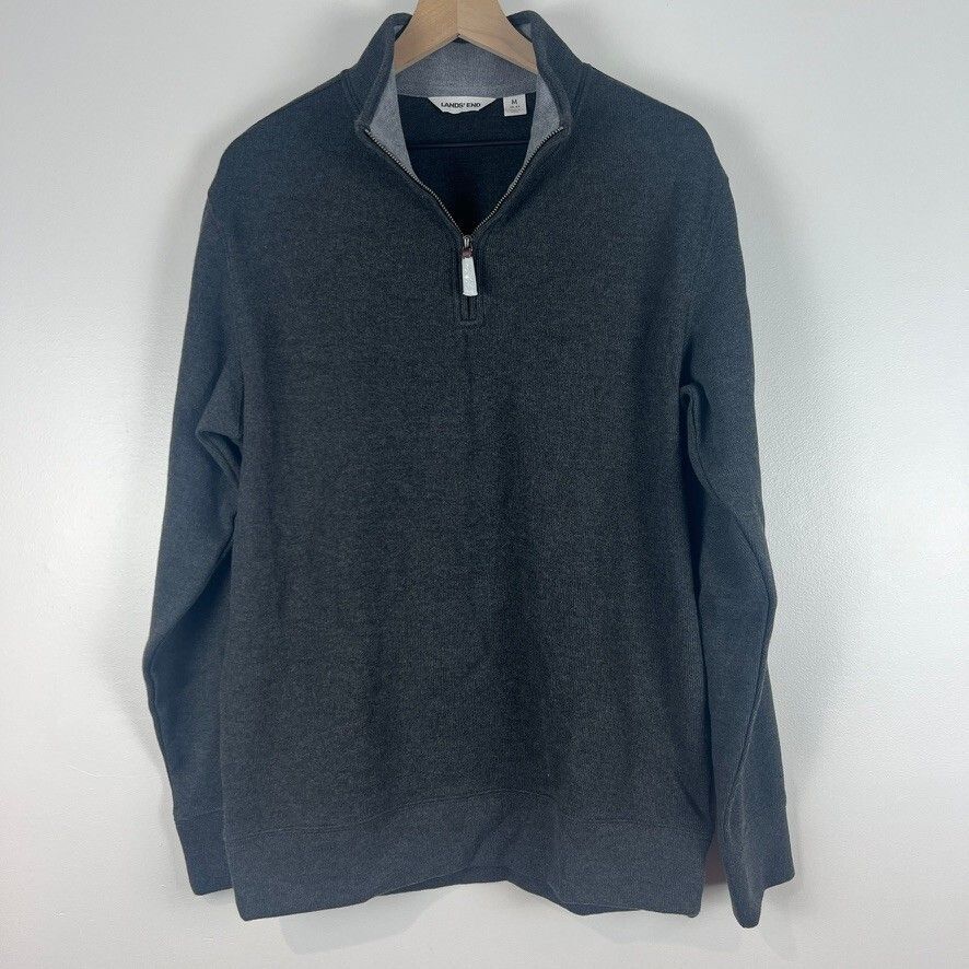 Lands' End Men's Quarter Zip Sweater Pullover Gray Cotton Blend Size Medium