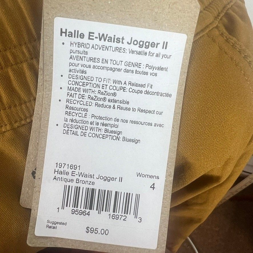 NWT prAna Halle E-Waist Jogger II Women's 4 Antique Bronze Hiking Pants