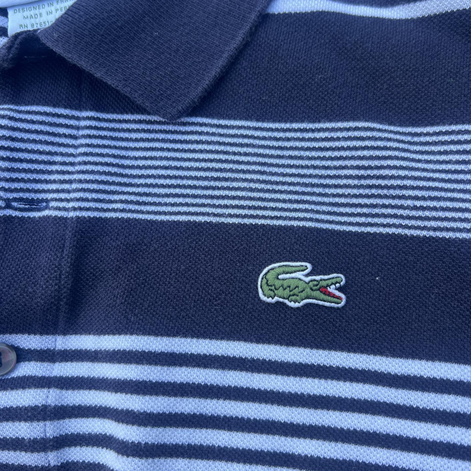 Lacoste Navy White Striped Polo Shirt Classic Croc Logo Size 8