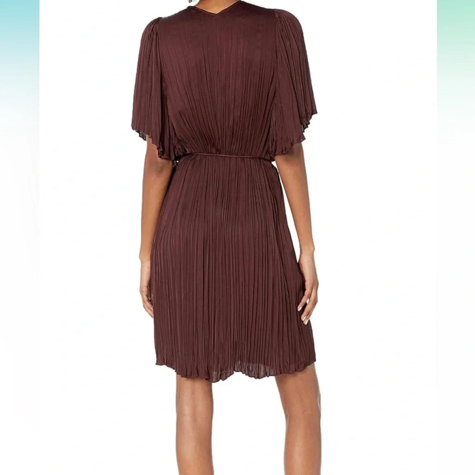 Vince Burgundy Pleated Knee Length Dress Sheer Overlay Tie Waist XXL NWOT